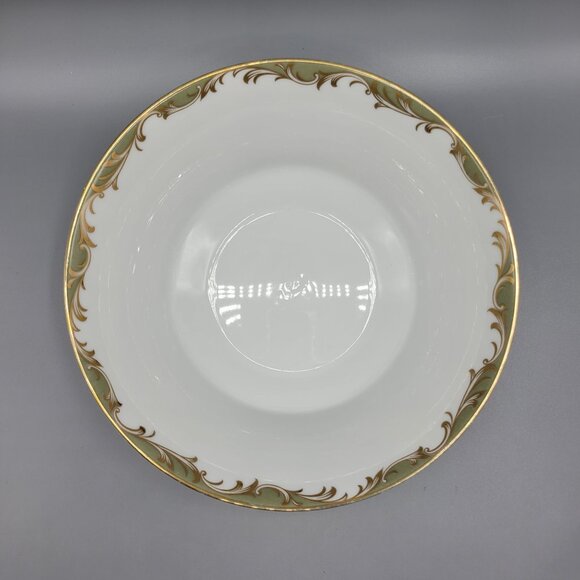 Vintage Sango China Chateau 3627 Rimmed Serving Bowl Gold Green Scrolls 9" Japan - Picture 2 of 8